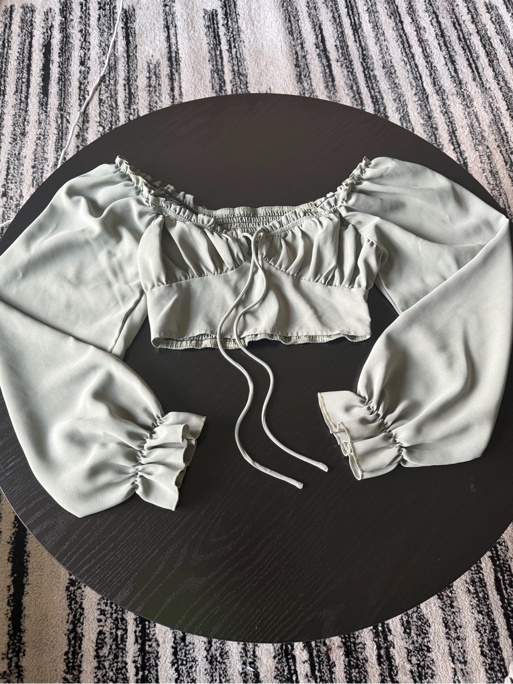 Sage Puff-Sleeve Cropped Peasant Top - Unbranded